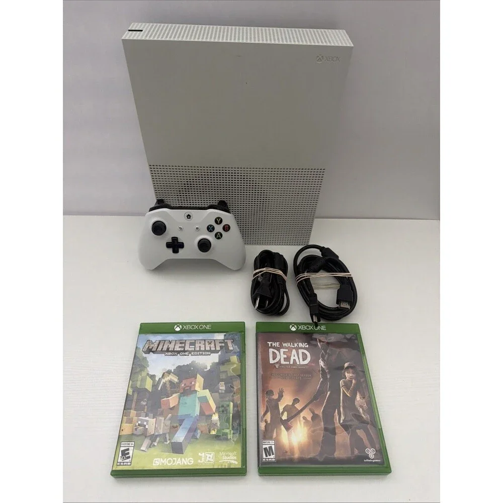 Xbox One S 500gb White w/ 1 Controller & 2 Games Tested Working